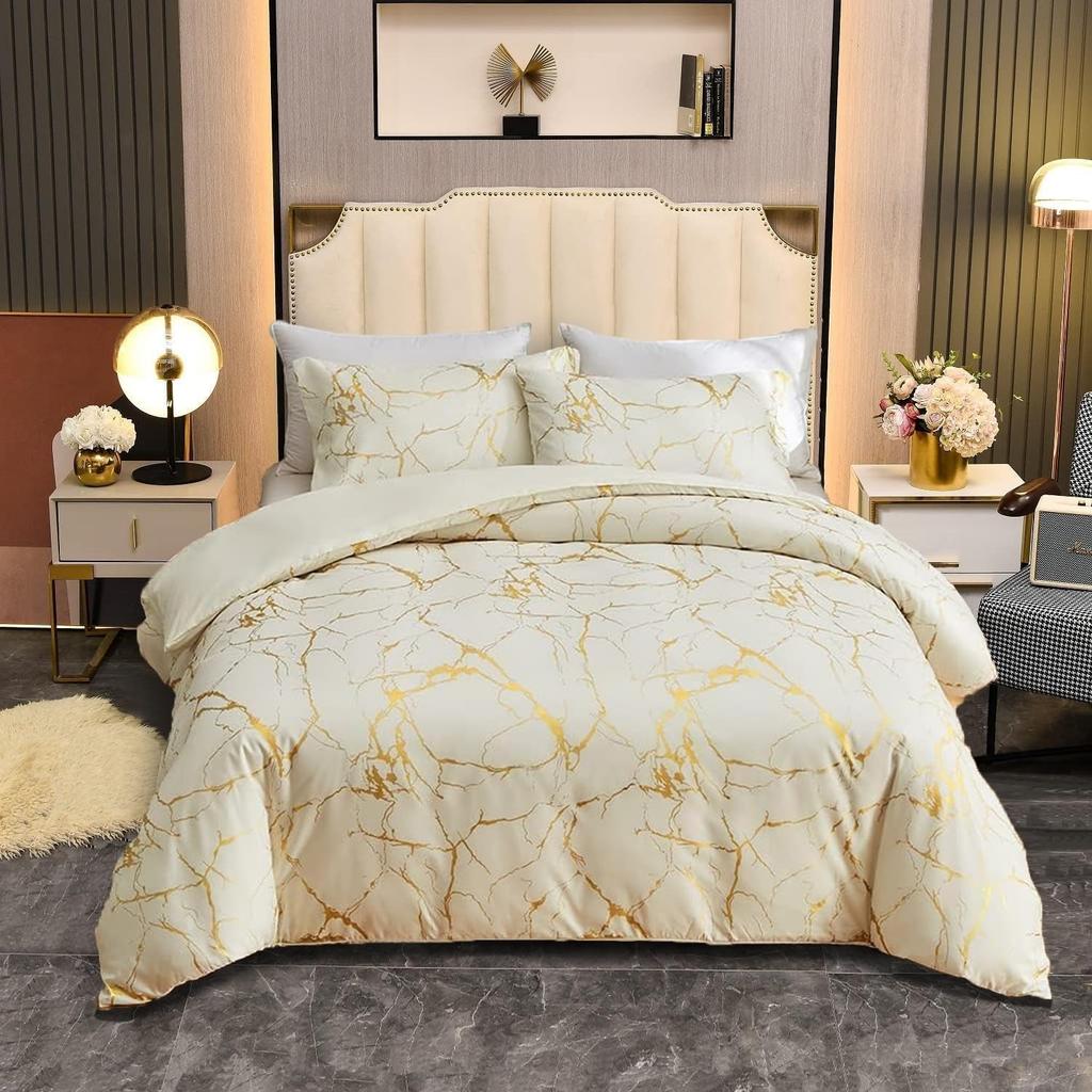 Gyönyörű 3D nyomtatott arany márvány ágynemű szett, teljes méretű ultravékony szál luxus modern pehely paplanhuzat, ifjúsági párnahuzat