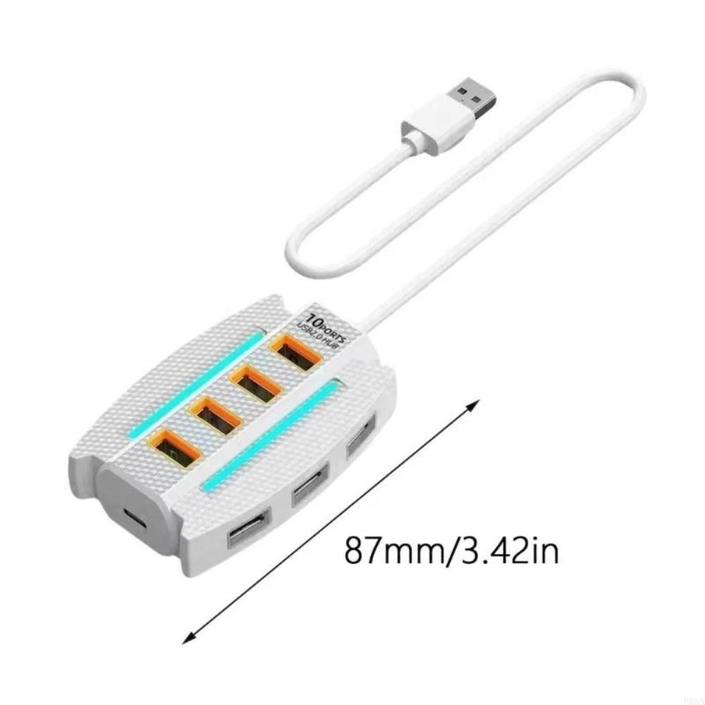 RGB Backlight 10 in 1 USB2.0 HUB USB Adapter USB Port Expander  Mouse Keyobard Printer