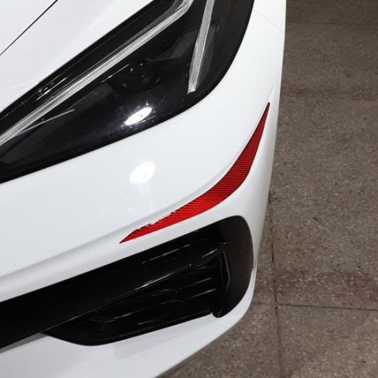 Red Carbon Front Bumper Lip Corner Cover Trim Sticker For Corvette C8 -25