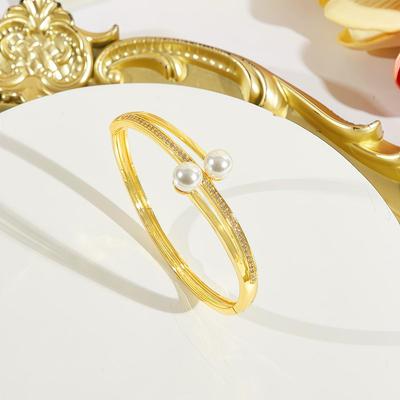 CMM Elegant Luxury Golden CZ Zircon Bracelet Charm Bangle Artificial Pearl Party Wedding Women's Jewelry Accessories