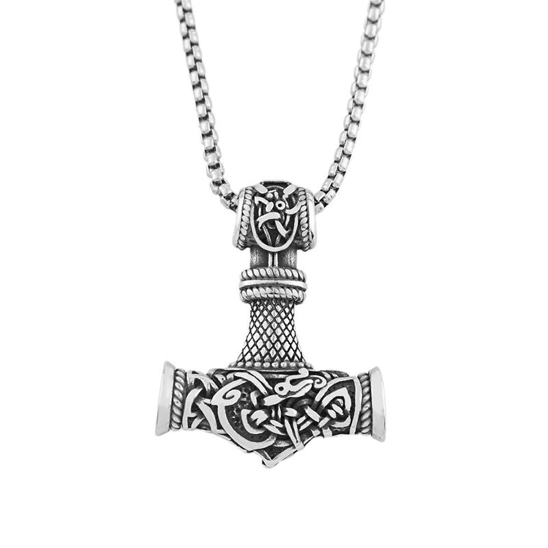 Vikings Thor Hammer Pendant Stainless Steel Mjolnir Necklace Nordic Rune Vegvisir Jewelry Popular Norse Scandinavian