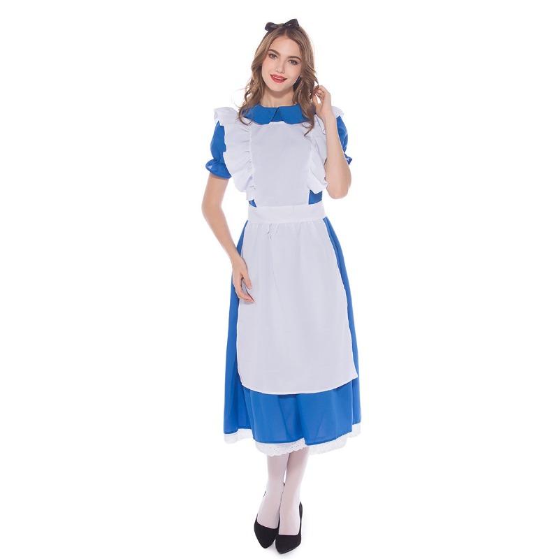 Parent-child blue girl costume, Halloween princess dress costume, Alice in Wonderland maid costume