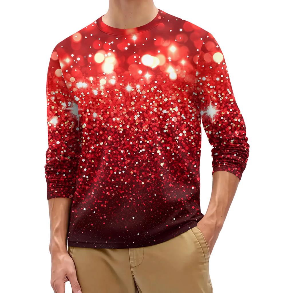 Men's Fashion Printed Round Neck Long Sleeve Bottoming Shirt Top
