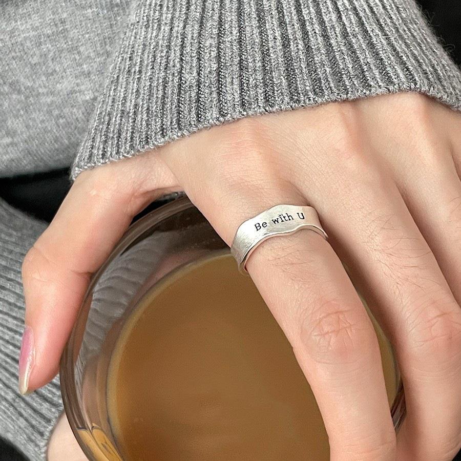 Adjustable Geometric Wave Ring for Women - Brushed Matte Finish Open Adjustable Size