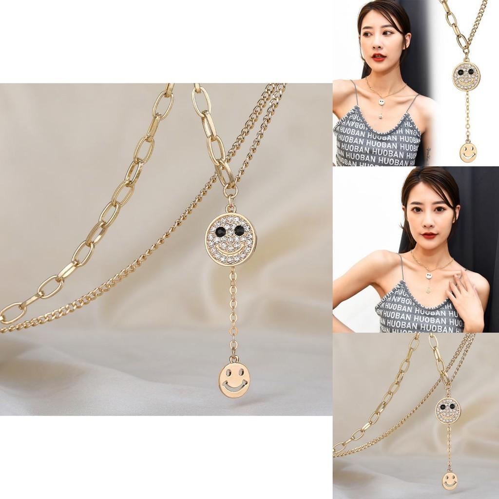 Titanium Stylish Steel Necklace With Encrusted Smiley Face Women For