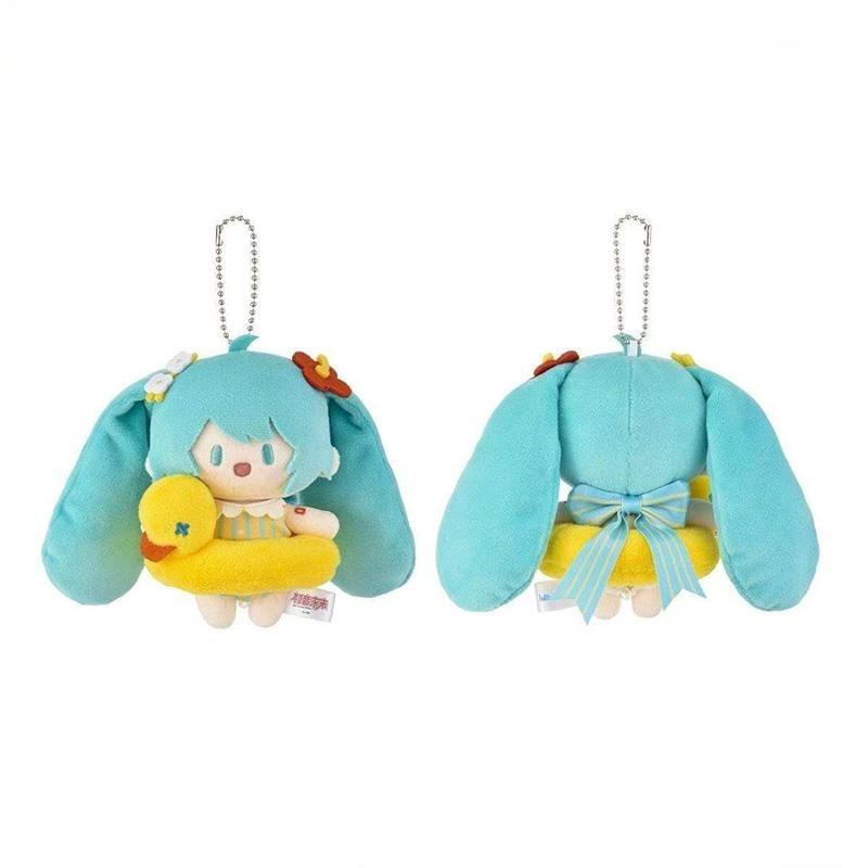 Kawaii Hatsune Miku Summer Duck Float Plush Keychain Miku Merchandise Anime Cartoons Plush Keychain Holiday Gift for Girlfriend