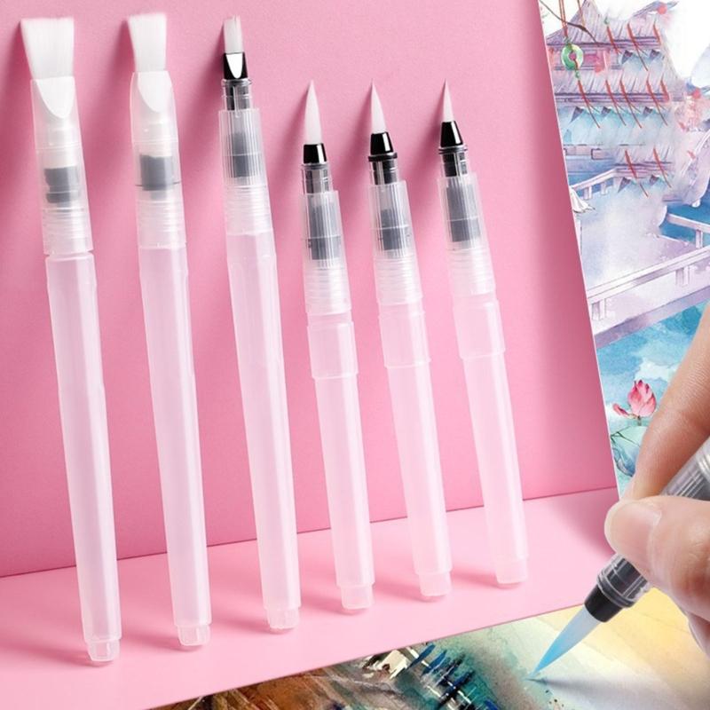 3 Pieces Large Capacity Watercolor Paint Brushes Refillable Art Brush Pen Flexible Nylon Bristles Portable Art Supplies