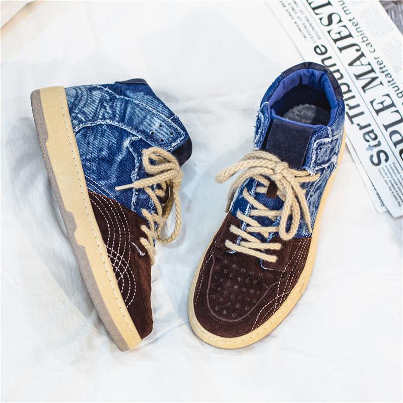 Spring Autumn Denim Casual Shoes Men Outdoor Fit Sneaker Male Flats Shoe Canvas High Top Botas Lace Up Ankle Boot Footwear