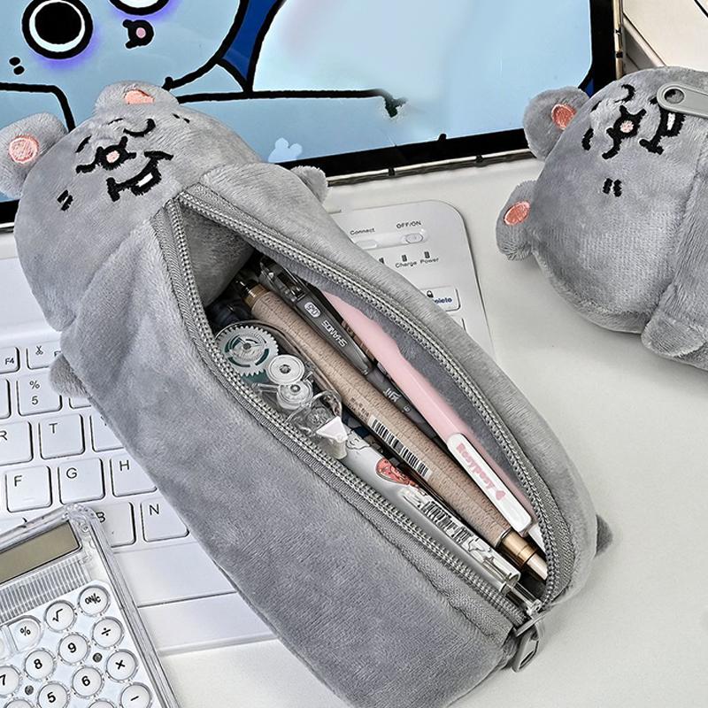 Pencil Case Cartoon Smiling Mouse Plush Cute Student Stationery Bag Large Capacity Storage Bag