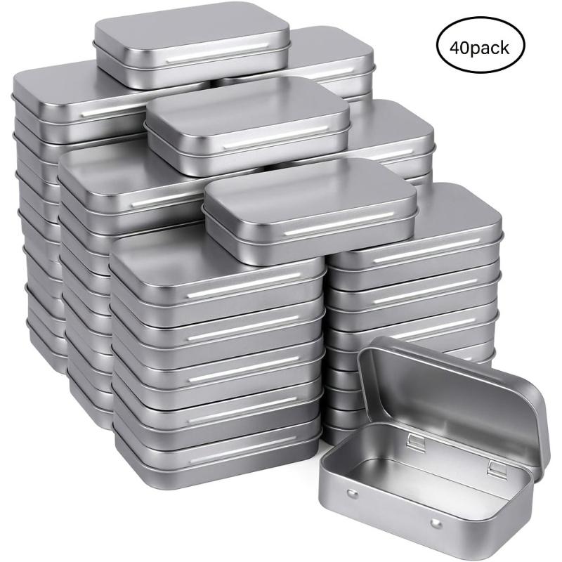 40-Pack Aluminum Storage Boxes with Hinged Lids Portable Rectangular Tin Containers for Small Items Gift Card Holders Organizer