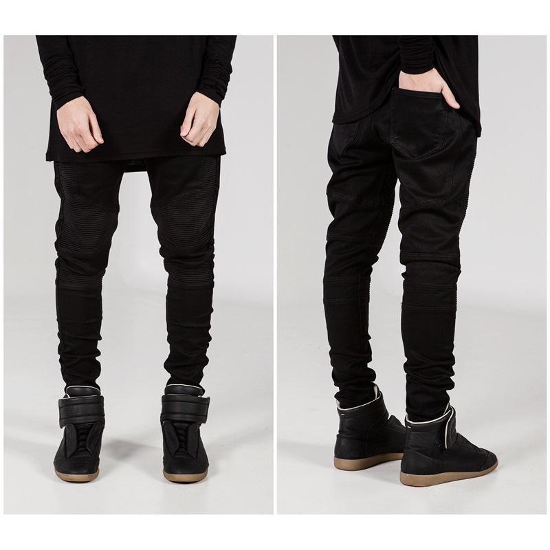 Trendy Slim-Fit Biker Jeans – Stylish Motorcycle Pants with Wrinkled Design for Cross-Border Fashion Enthusiasts
