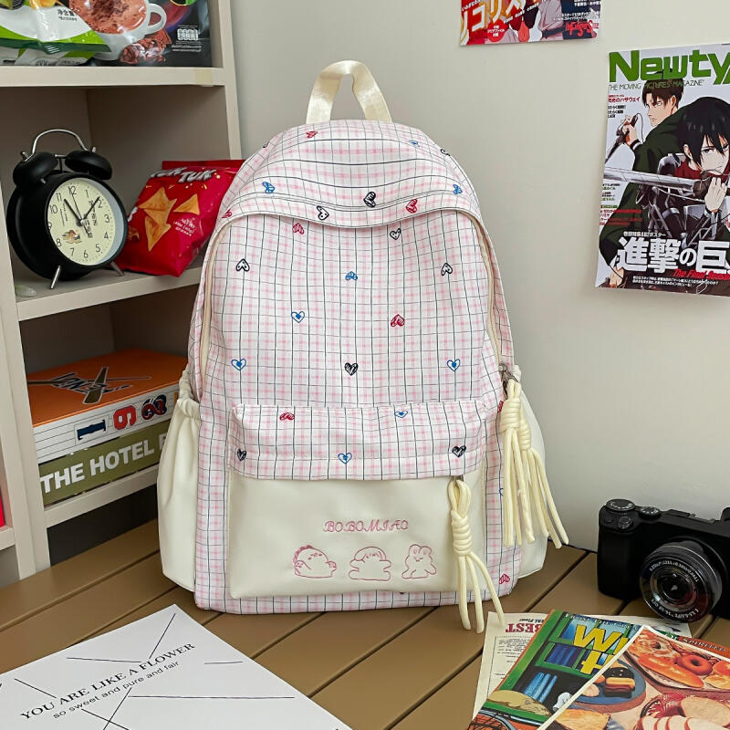 Karrierten Rucksack Große Kapazität Schülertasche Schultasche Damenrucksack