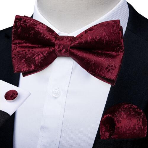 Conjunto de abotoaduras masculinas de seda azul ajustável com gravata borboleta Paisley floral Hanky