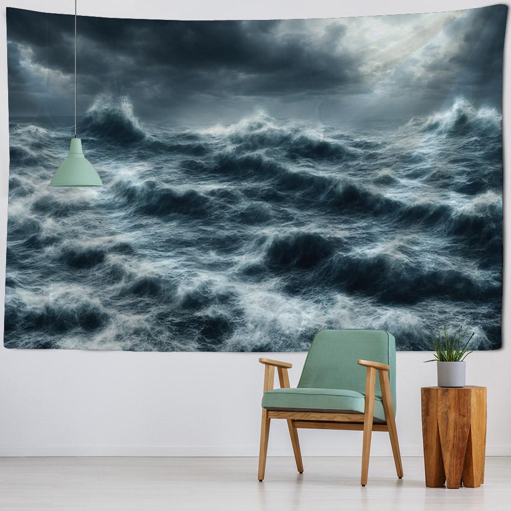 Sea oil painting tapestry, waves, sunrise, bohemian, hippie, wall hanging, home, bedroom, living room, aesthetic decoration
