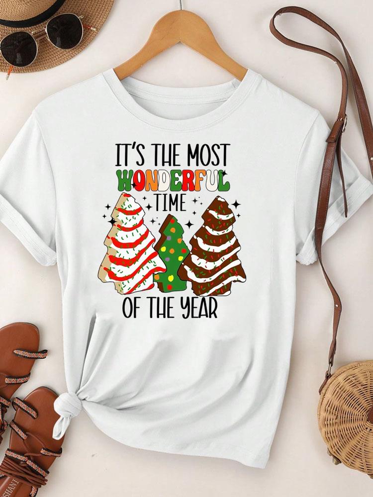 (Asian Size)  Merry Christmas Tee Top festival New Year Holiday Casual lovely letter trend Women Print Lady Short Sleeve Fashion Graphic T-shirts