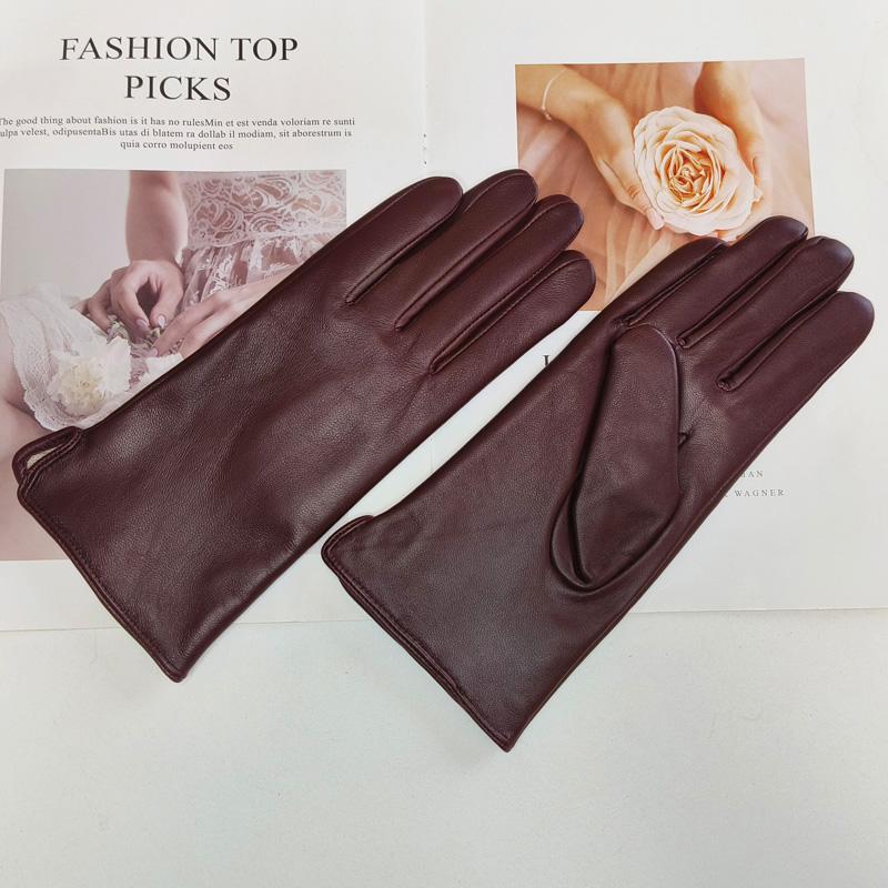 Ladies Sheepskin Gloves Classic Solid Color Versatile Leather Spring Knit Lining Cycling Driving Gloves Autumn