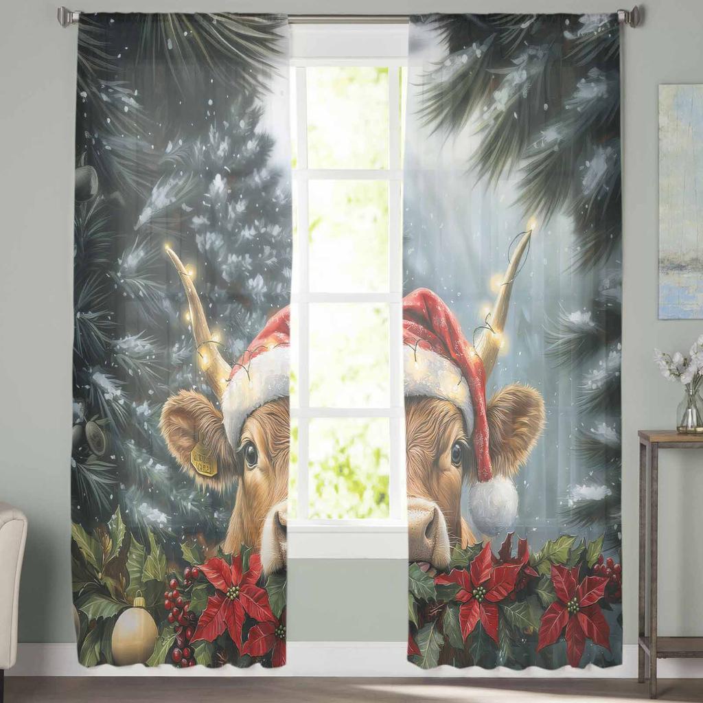 Weihnachten Aquarell Weihnachtsstern Vorhänge Für Wohnzimmer Schlafzimmer Heimdekoration Fenster Voile Tüll Vorhang Drapierungen