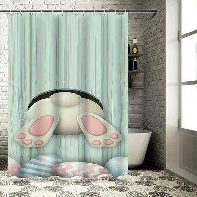 Cute Easter Bunny and Eggs Design Waterproof Shower Curtain Heat Resistant Machine Washable Non-Transparent 180x180cm