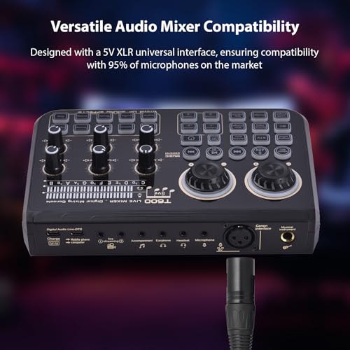 Btuty Soundboard Audio Mixer Live Sound Card with Dynamic LED Colorful Lights, BT Wireless, Plug and Play, One-Click Noise Reduction, Rechargeable for