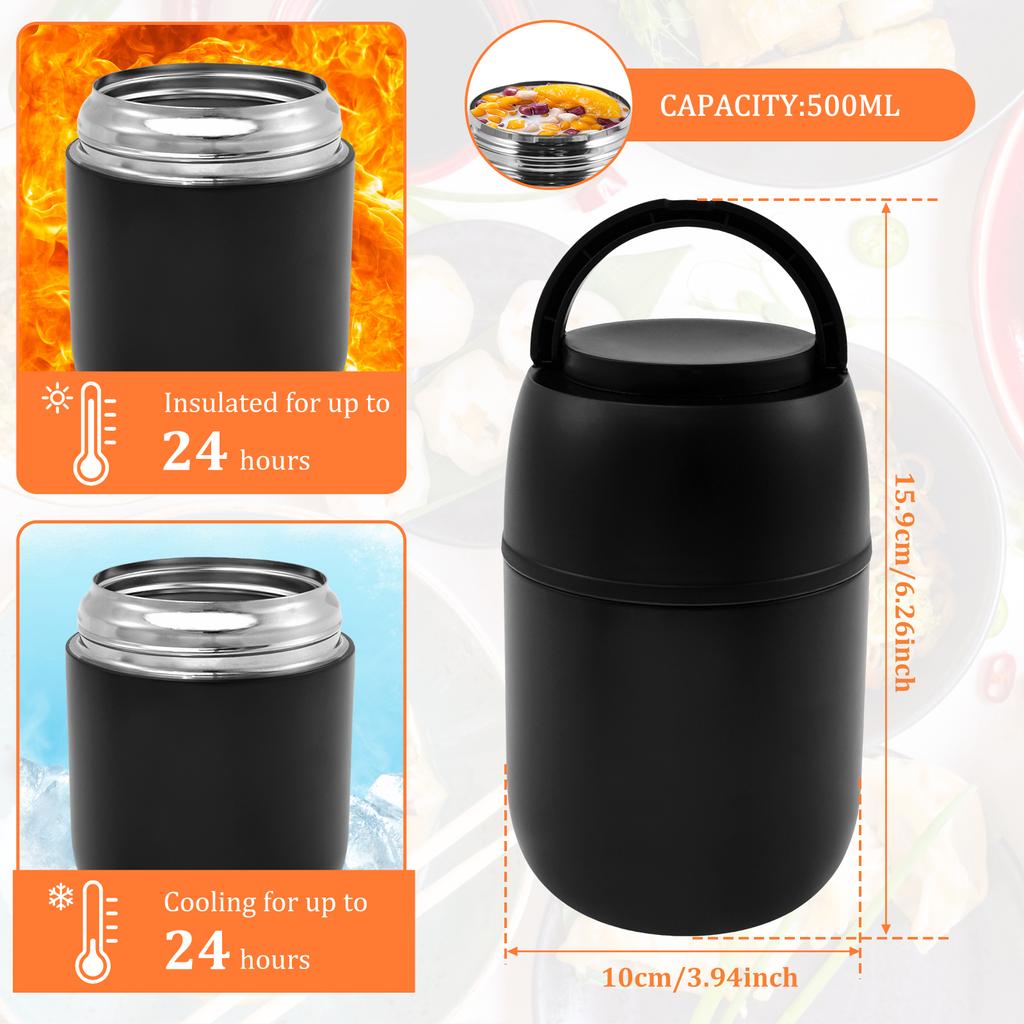 Insulated Food Container 500 ml Food Grade 304 Stainless Steel Food Thermal Jar Leakproof Soup Thermos Jar with Folding Spoon