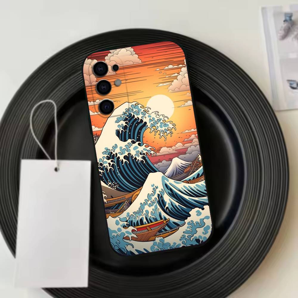 Ukiyo  Ocean W-Waves Creative  Phone Case For Samsung S25,S24,S21,S22,S23,S30,Ultra,S20,Plus,Fe,Lite,Note,10,Black Cover