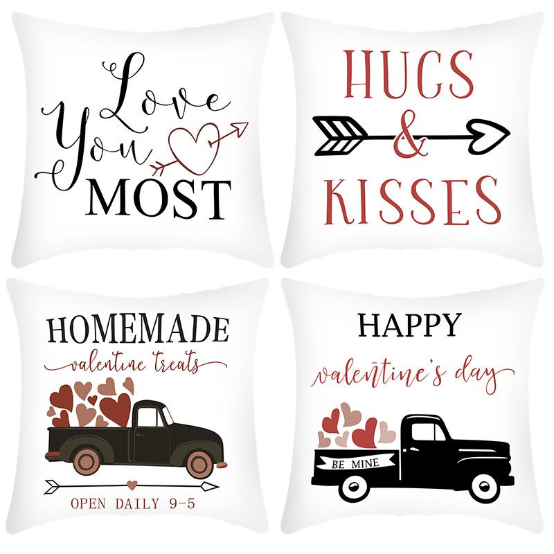 Valentine's Day Pillow Linen Printed Pillow Cover Home Living Room Decorative Cushion Cover