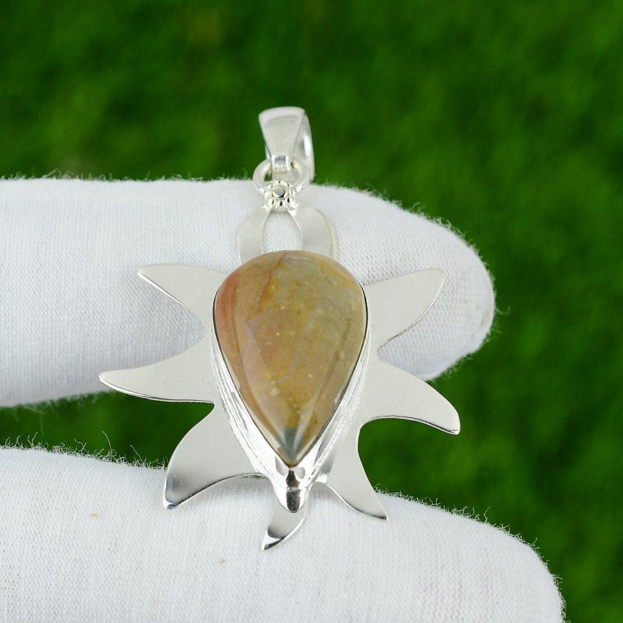 

Polychrome Jasper Stone Engagement Bezel New Pendant Jewelry 925 Sterling Silver