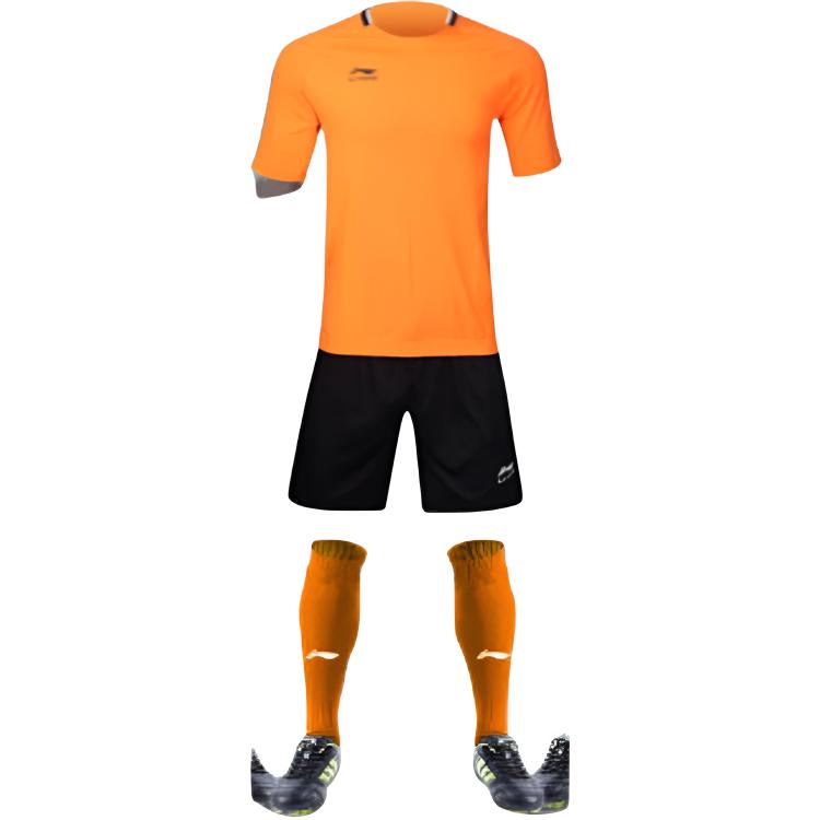Li Ning Bisiklet Yaka Kazak Düz Bacak Lastikli Bel Futbol Takım Seti Erkek takım Floresan-Turuncu Siyah AATS037-5
