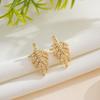 Elegant 18K Gold-Plated Zircon-Inlaid Moon Stud Earrings for Women - Exaggerated C-Shaped Firework Design