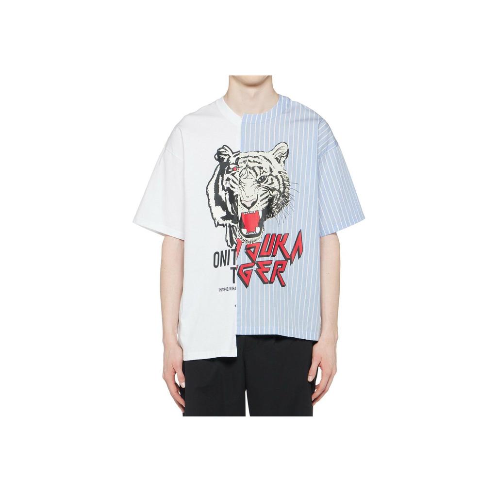 Onitsuka Tiger Letter Animal Pattern Printed Round Neck Casual Pullover Short Sleeve T-Shirt Unisex T-Shirt White Blue 2183B319-100