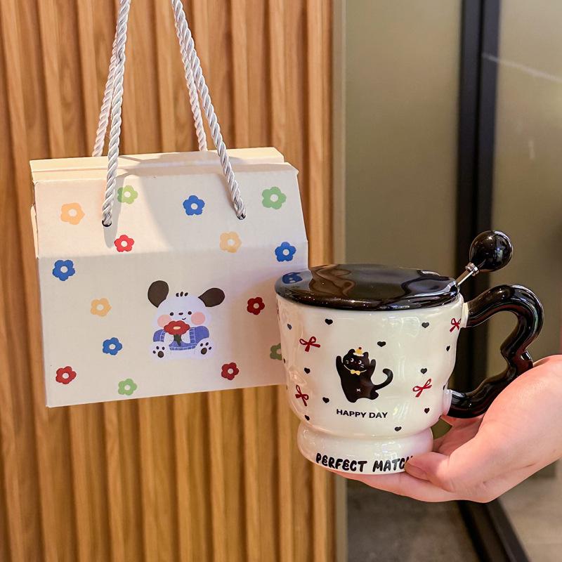 Birthday Gift for Girls Best Friend Creative Cat Ceramic Mug with Lid Teacher Classmate Souvenir Gift Box