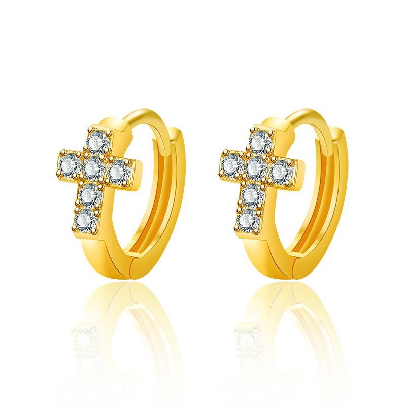 Elegant Minimalist Ins-style Personalized Diamond-encrusted Cross Tungsten Natural Style Hoop Earrings