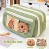 Large Capacity Pencil Bag Cute Capybara Stationery Holder Bag With Brooches Stickers Children Pen Case Animal Zipper Pouch