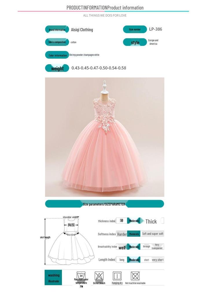 Girls' Formal Princess Mesh Dress with Appliques