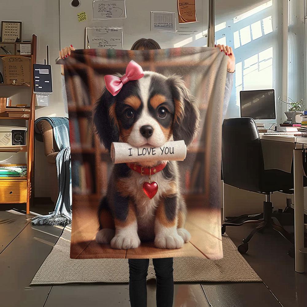 1Pc Iloveyoudog Print Flannel Blanket, High Quality Comfortable for All Seasons, Home Decor, Warmth and Comfort, Perfect for Christmas Gifts