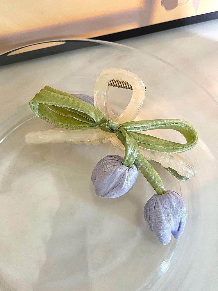 Fabric Mesh Bow Tulip Fringed Hairpin Sweet Small Fresh Simple Grab Clip Niche Design Headdress