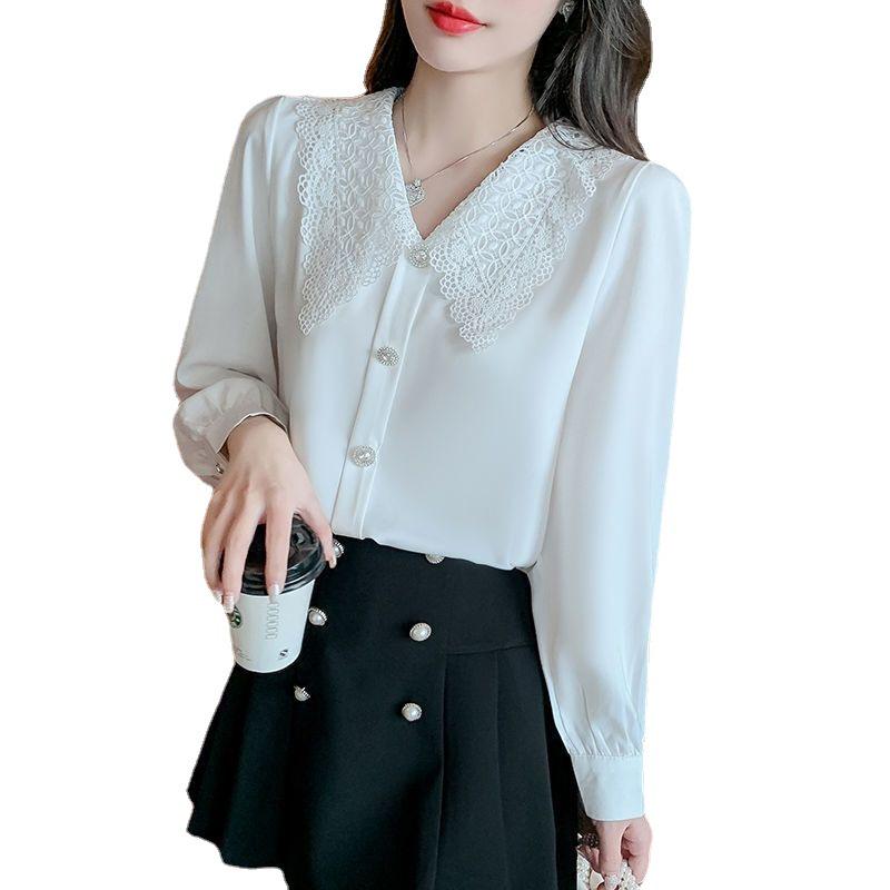 2023 Spring Chiffon Blouse - Sweet Peter Pan Collar, Long Sleeve, Cute Women's Top
