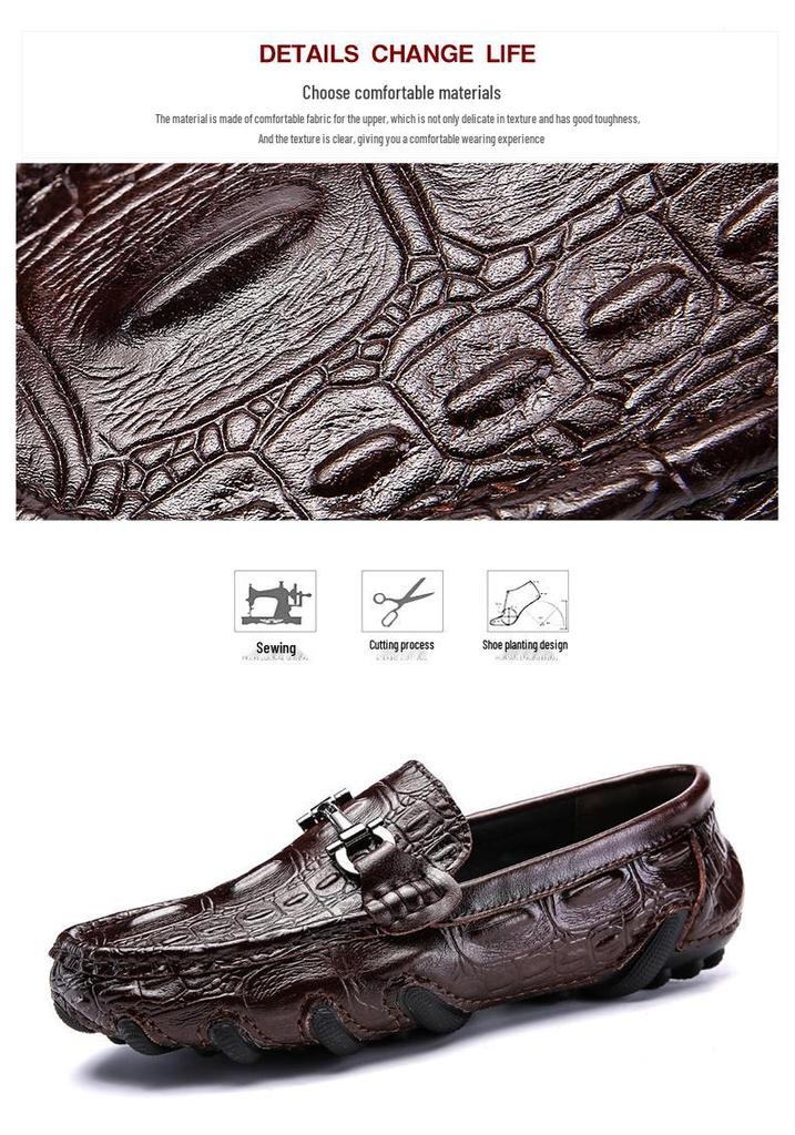 Men's Spring Alligator Pattern Leather Slip-On Shoes - Casual, Trendy, Soft Sole Driving & Work Shoes