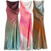 Fashion Style 2024 Summer New Arrival Female Ruched Tie-Dye Floral Print Slit Mid Length Long Length Dress 3031200 330
