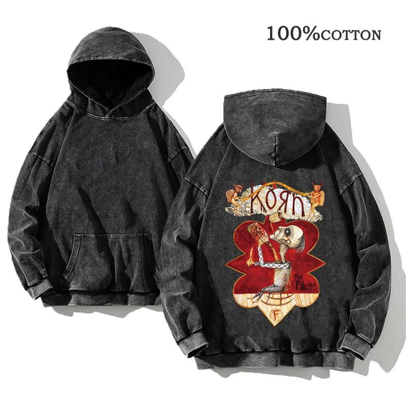 Korn Rock Band World Tour pulóverek Vintage mosott férfi pulóverek Pamut Hip Hop utcai ruházat Kapucnis pulóver Laza Y2K felsők