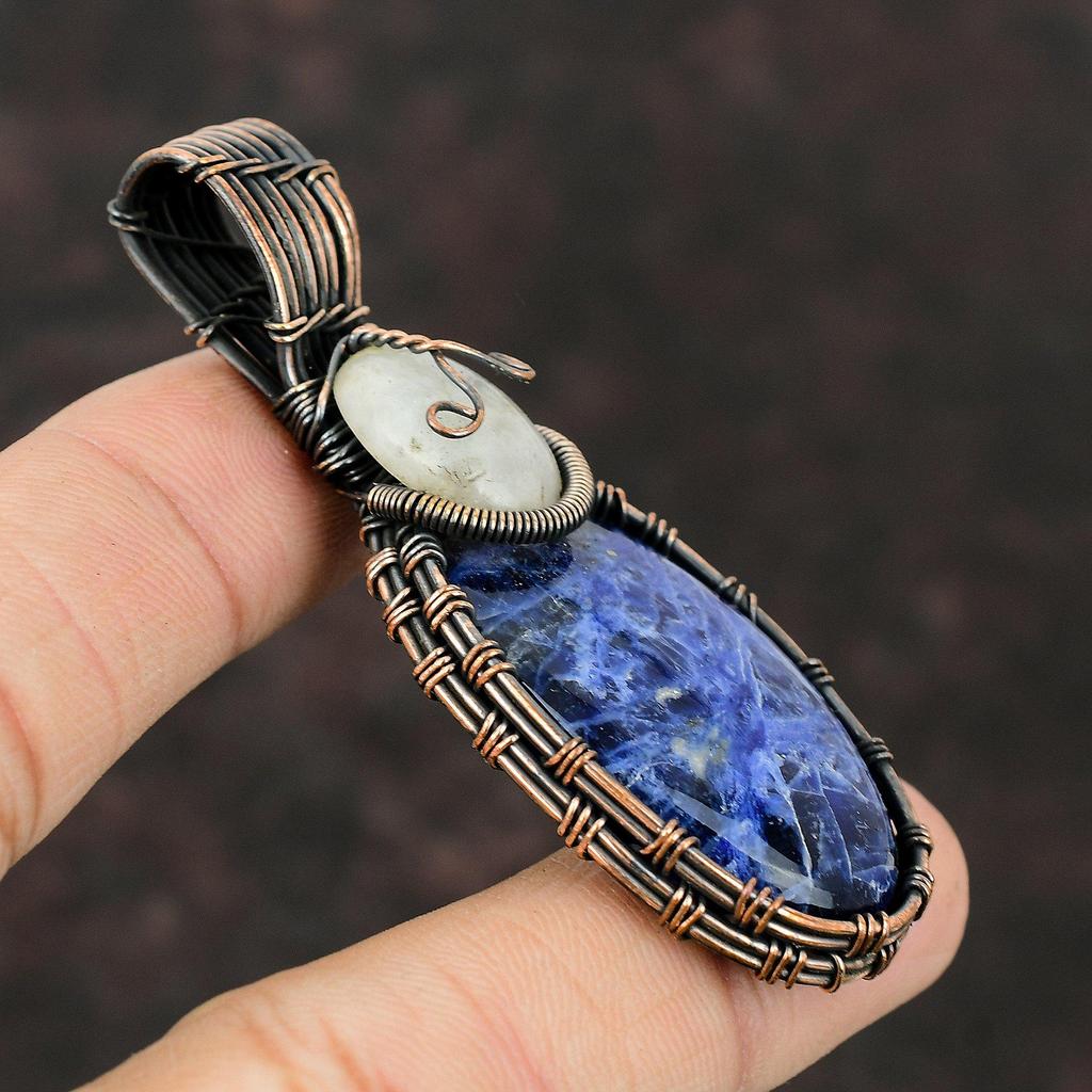Sodalite Pendant Copper Wire Wrapped Pendant Gemstone Jewelry Rainbow Moonstone Pendant Wire Wrapped Jewelry Gift For Women Handmade Pendant