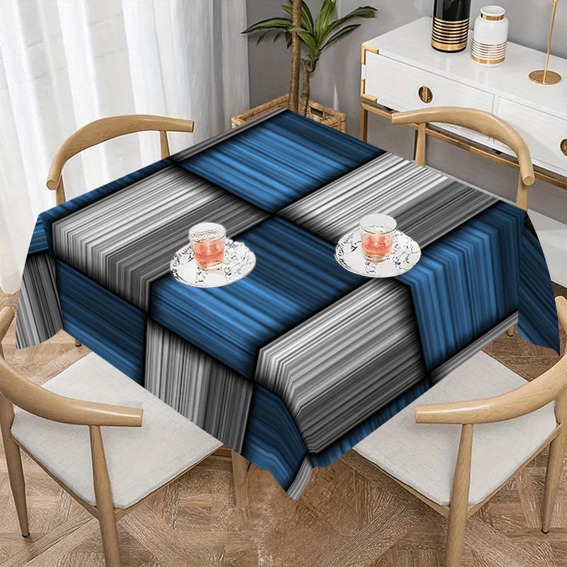 Eine rechteckige Tischdecke in Blau, Weiß und Grau, geeignet für Küche, Esszimmer, Party und Heimdekorationzyc