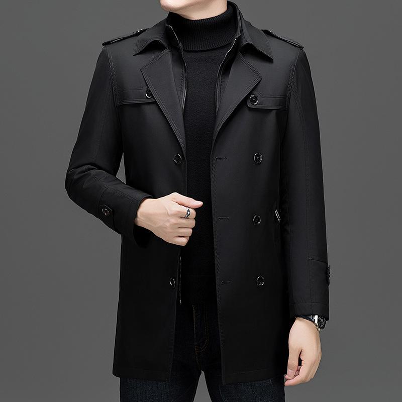 Casual Suit Collar Men's Trench Coat Autumn and Winter New Liner Removable Medium and Long Jacket
