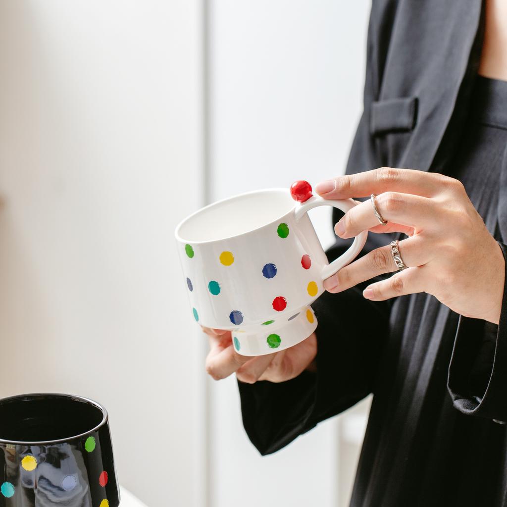 Colorful Polka Dot Mug Creative Ceramic Stacked Cup Office and Home Niche Design Simple Coffee Saucer Cup Couple