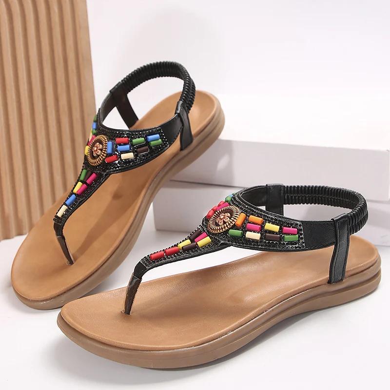 Fashion Womens Gladiator Sandals Fashion Bohemian Sandals for Women 2025 New Clip-Toe Flat Women Shoes Woman Pu Leather Non-Slip Sandals