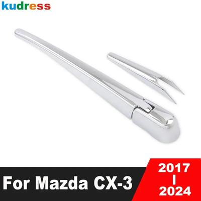 For Mazda CX-3 CX3 2017-  2024 Chrome Car Rear Window Wiper Cover Trim Tail Windshield Wiper Arm Blade Frame Accessories