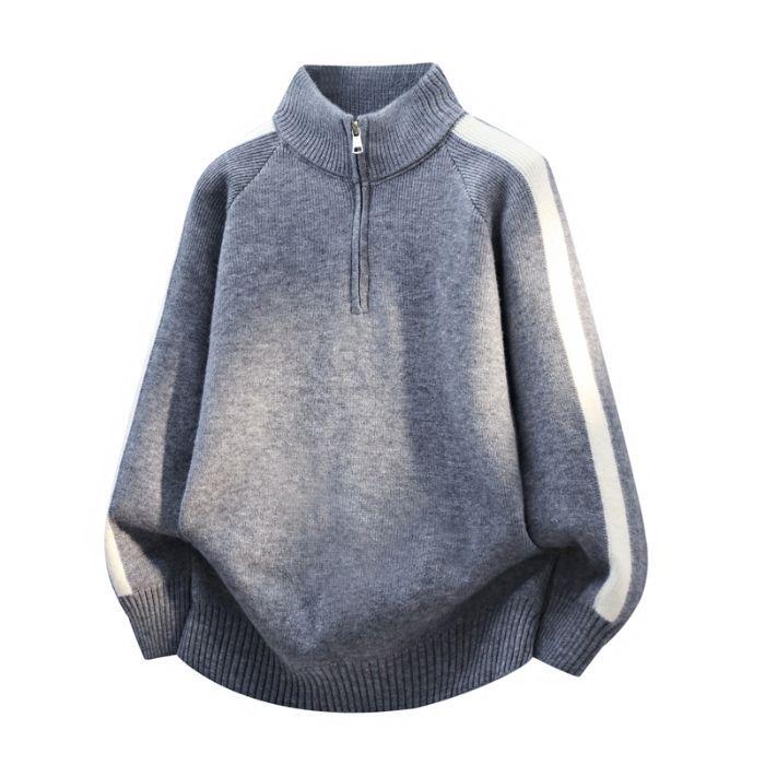

Teen Loose-Fit Stand Collar Zipper Knit Sweater - Autumn/Winter Style L
