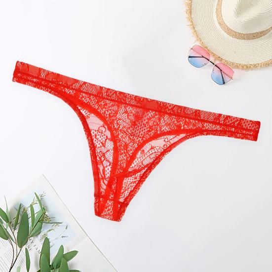 Men Underpants Lace Trim Breathable Mesh Quick Dry Low Waist Close-fitting Seamless Moisture