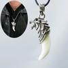 Punk Wolf Tooth Necklace Sturdy Artificial Leather Rope Resin Necklace Retro Cool Spiked Tooth Alloy Pendant Lightweight Jewelry