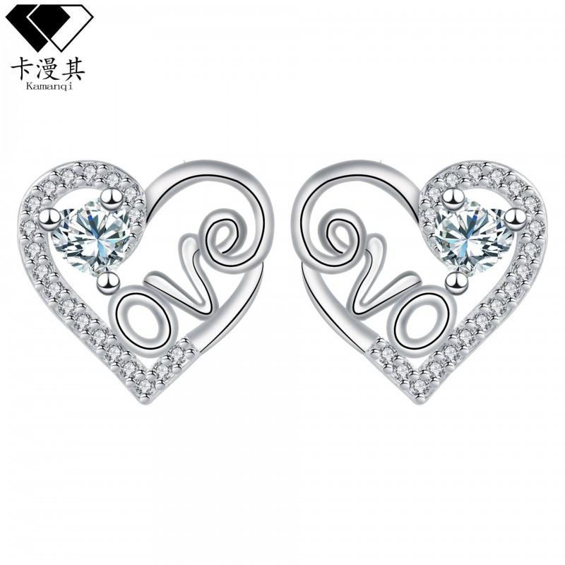 Heart Shape Stud Earrings Women Post Copper Electroplated Fashion OL Style 2025 White